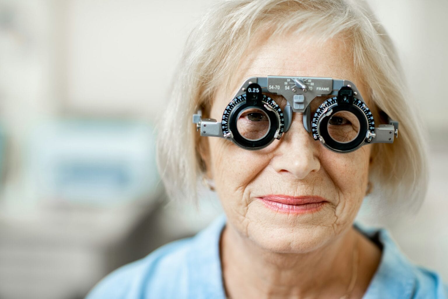 Senior woman checking vision