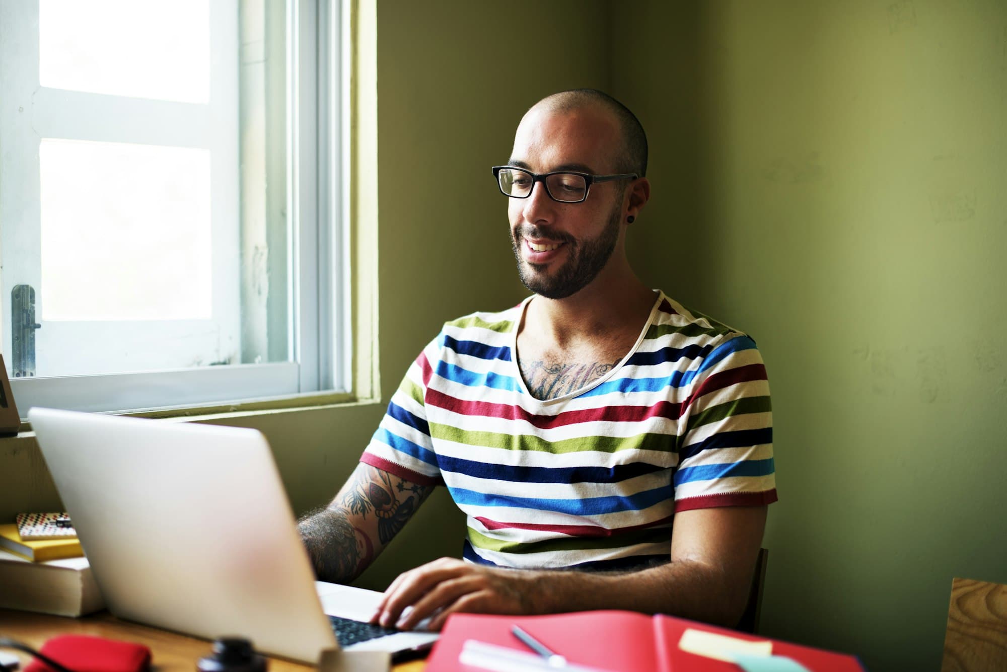 Man Laptop Thinking Strategy Planning Vision Concept